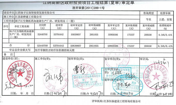 揚(yáng)子江生物醫(yī)藥加速器生產(chǎn)廠房、研發(fā)用房（一期）審定單